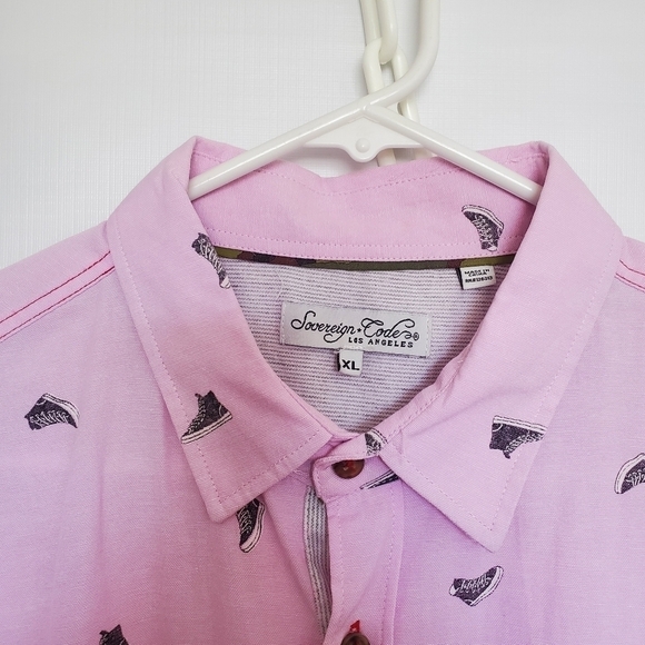 SOVEREIGN CODE MENS SHIRT SLIMFIT PINK/LILAC CONVERSE STYLE SNEAKER PRINT (XL) - Picture 2 of 9